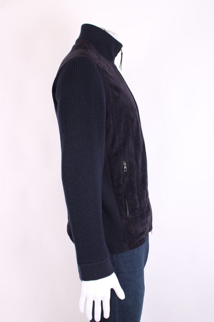 LUXURY PROMISE Ermenegildo Zegna Suede/ Knitted Sleeve Jacket Navy S