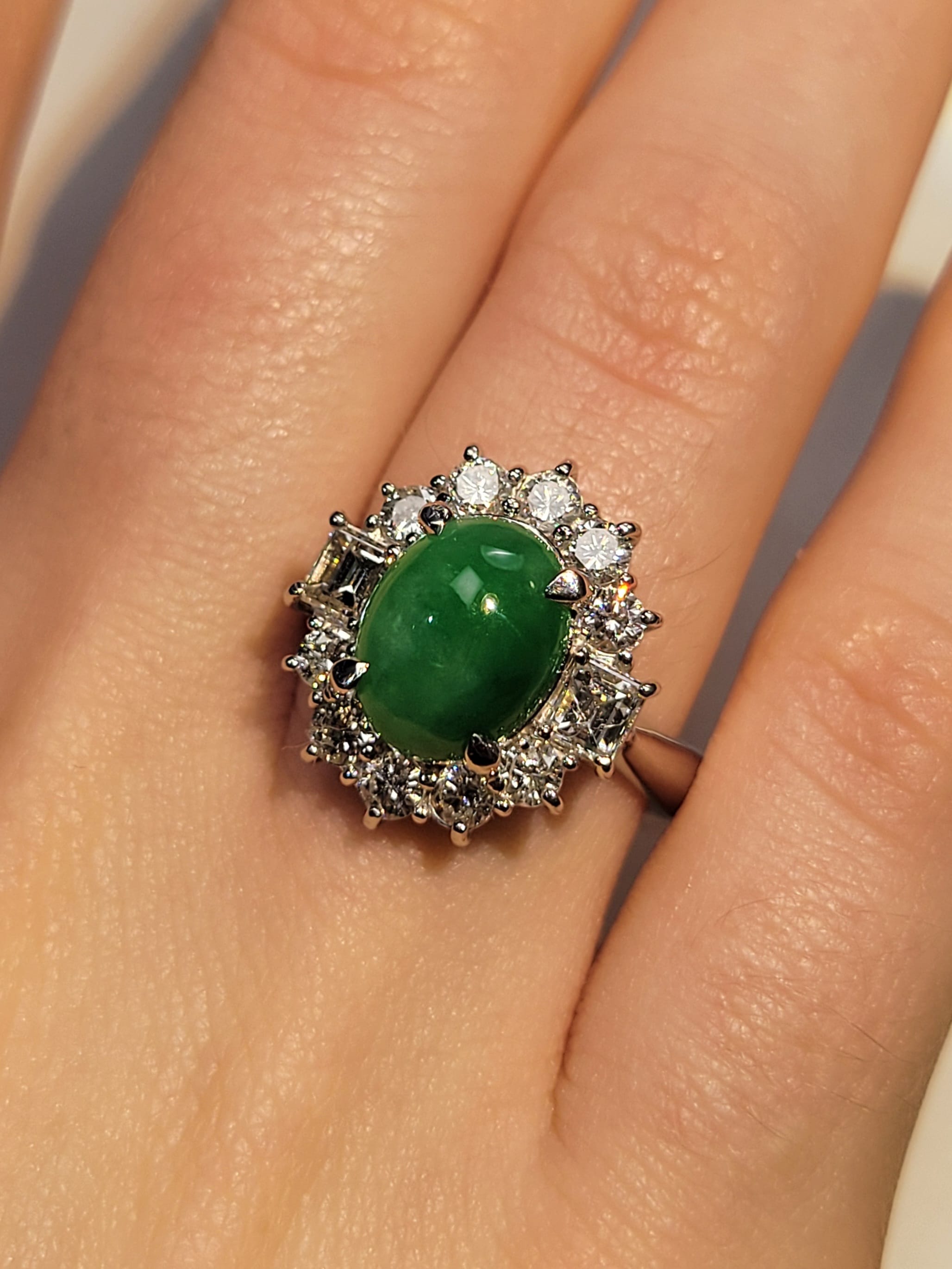 Luxury Promise Jadeite Ring in Pt900 / J3.39ct / D1.368ct (6.75us) 2516 JJC0545