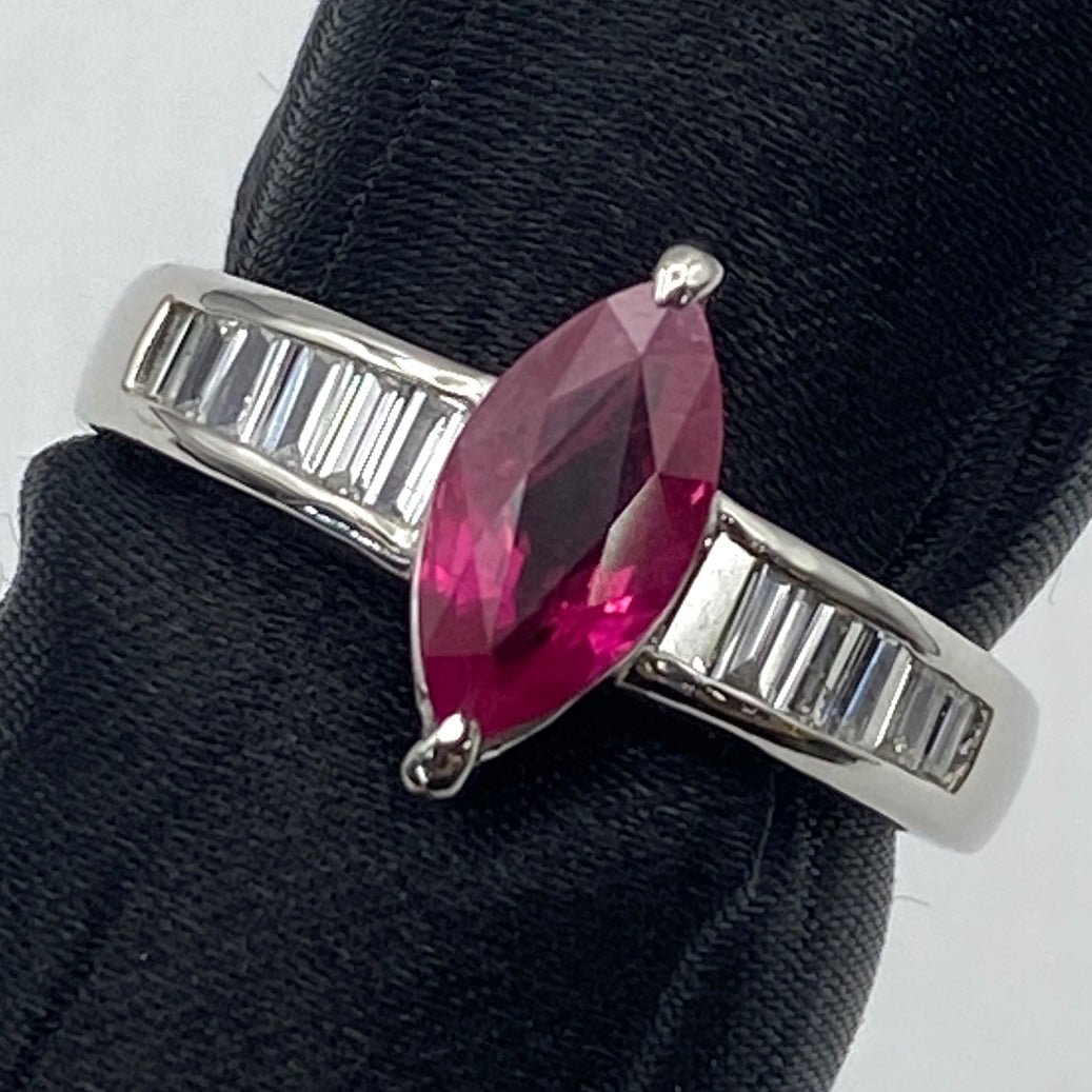 Luxury Promise Japan 49140 Minor/Burma Pt900 Ruby Ring R1.20 D0.33 6.9g FAMILY US6