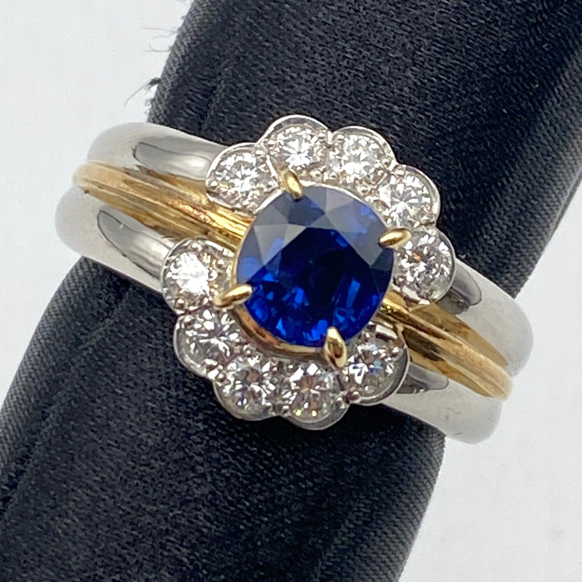 Luxury Promise Japan 49512 Pt900/K18 sapphire ring S1.37 D0.45 11.6g GRJ US6.5