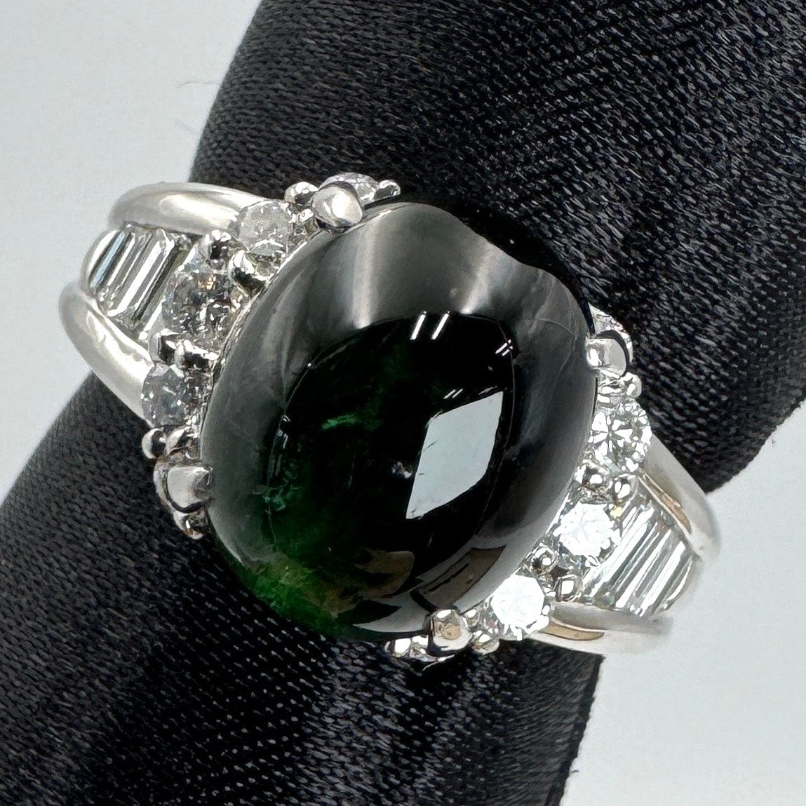 Luxury Promise Japan 49972 Pt900 Tourmaline Cat's Eye Ring 5.6 D0.65 10.2