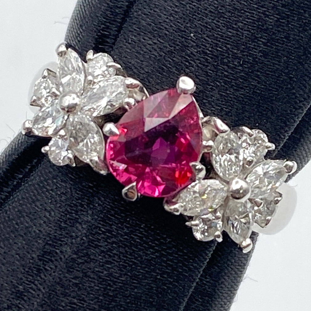 Luxury Promise Japan 50630 Pt900 Ruby Ring Noheat R1.04 D0.76 Pigeon Blood 6.7g AIGS US6