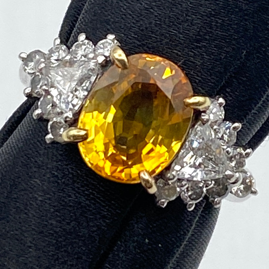 Luxury Promise Japan 50652 Pt900/K18 Yellow Sapphire Ring YS3.50 D0.57 D0.56 8.7g China-Soviet US6