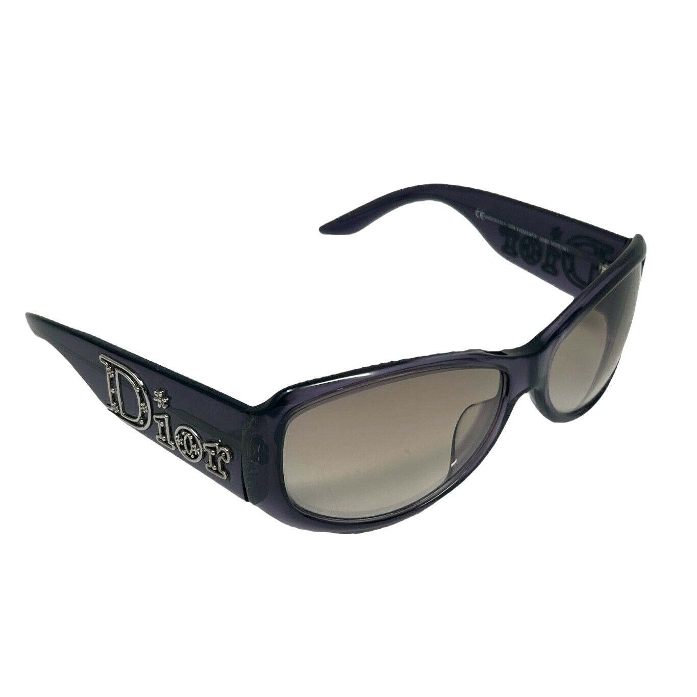 Luxury Promise Japan Christian Dior Vintage Logo Sunglass Shades Purple Silver Plastic Accessory