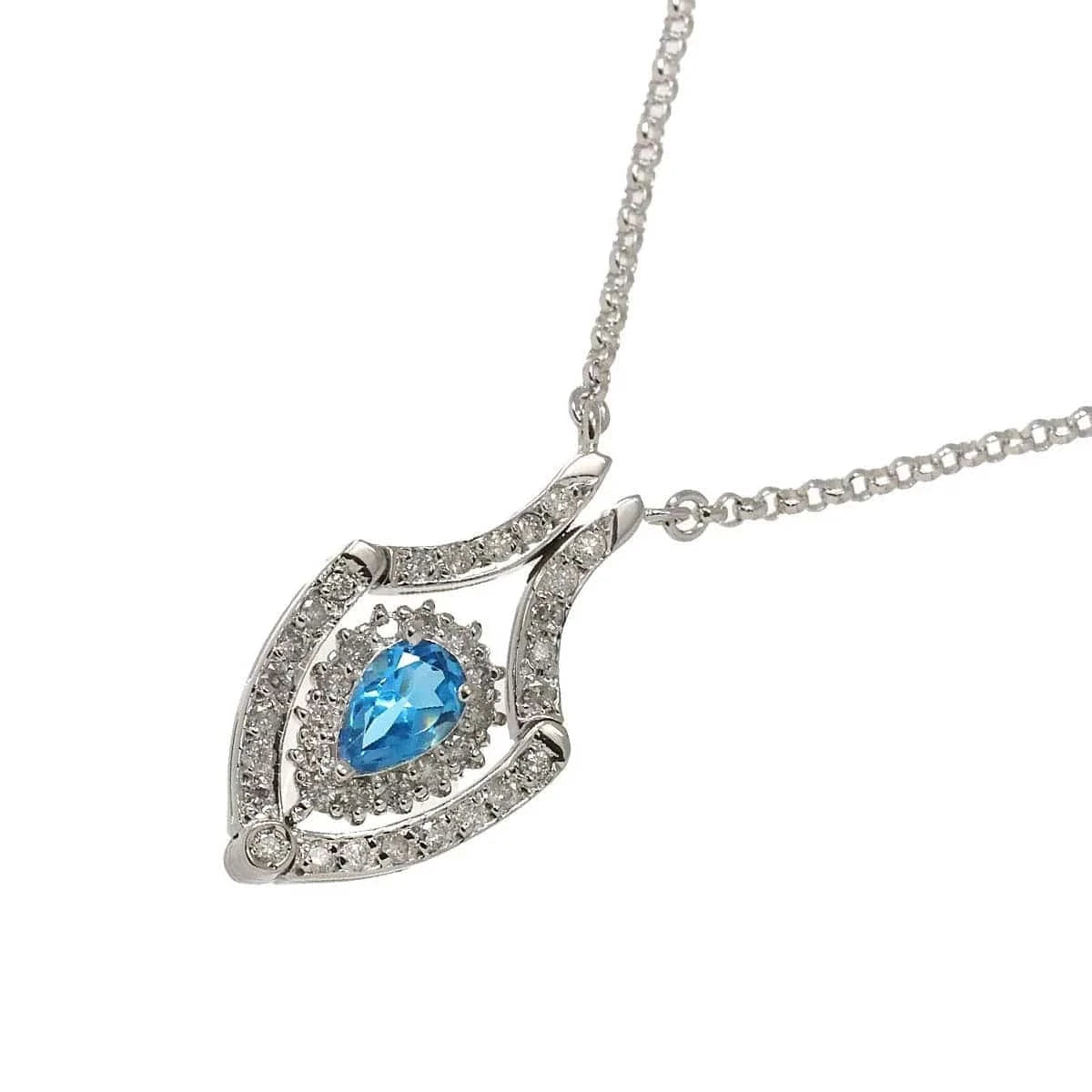 Luxury Promise Japan BlueTopaz Diamond 0.33ct Necklace 18K WG 750 90287406