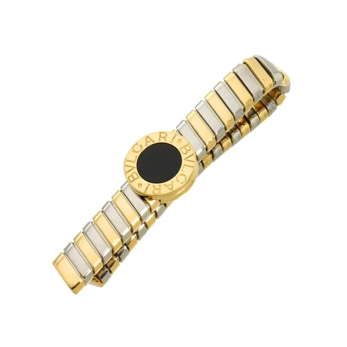 Luxury Promise Japan BVLGARI Double logo Onyx Tie Bar 18K YG 750 SS 90288332