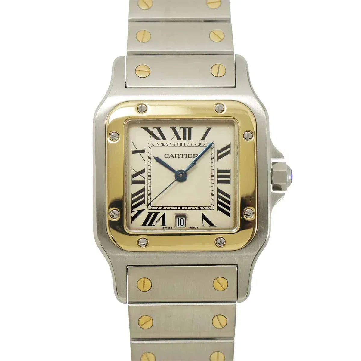 Luxury Promise Japan Cartier Santos Galbee LM Quartz YG Cream Dial Mens Watch 90317047