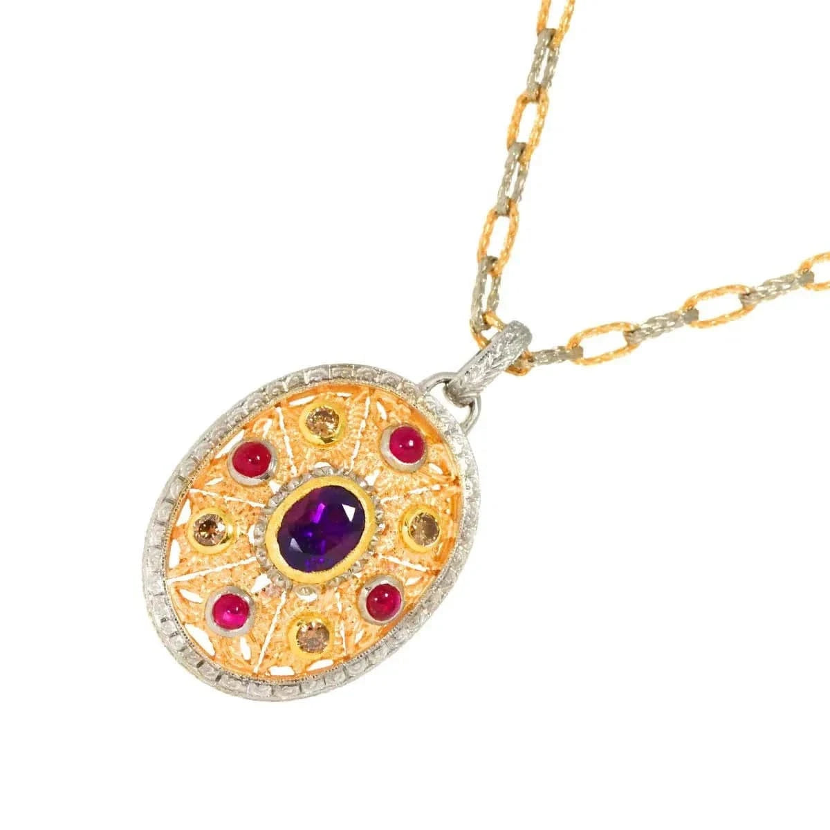 Luxury Promise Japan CAZZANIGA Amethyst Ruby Diamond Necklace 18K YG PG WG 750 90286728
