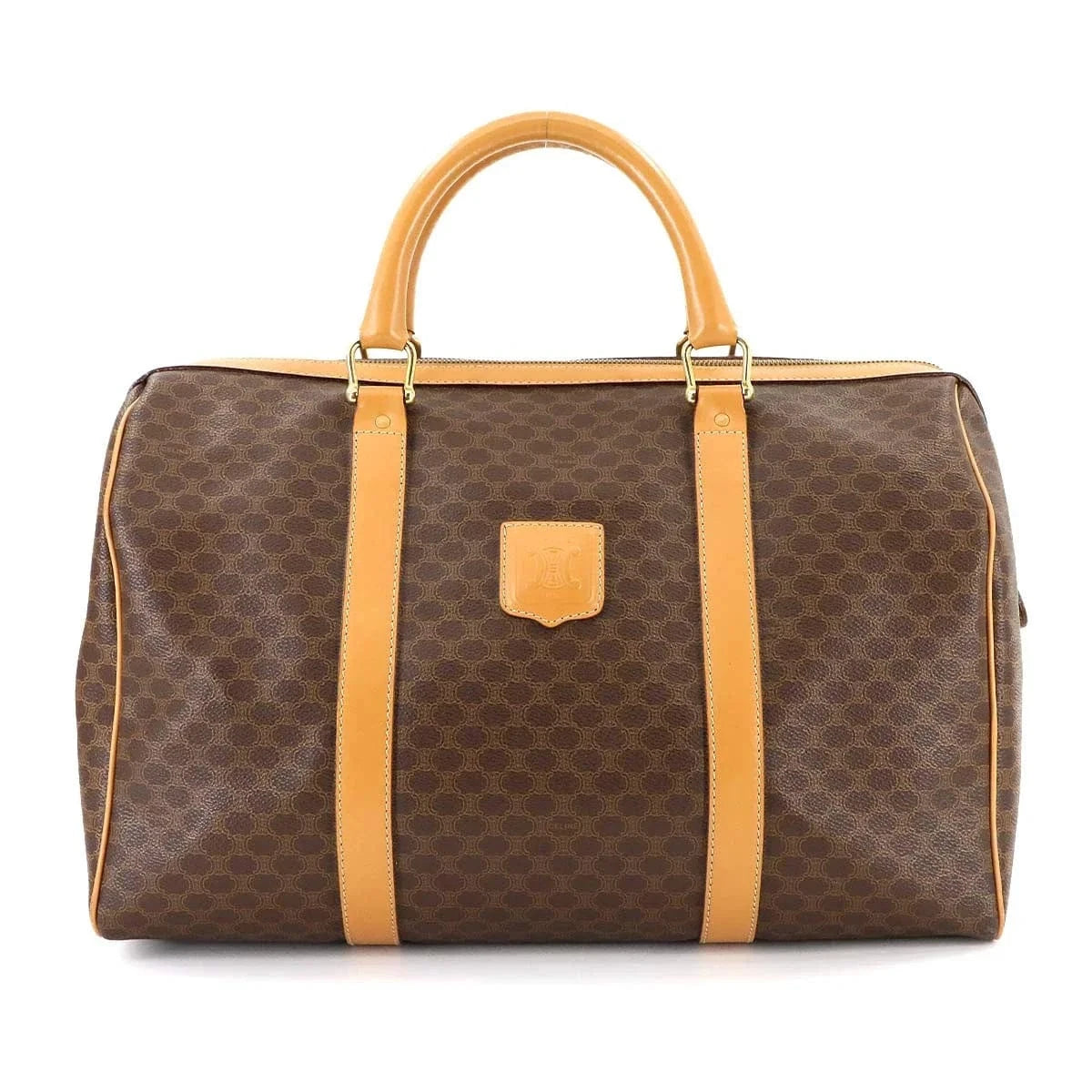 Luxury Promise Japan CELINE Macadam Boston Hand Bag PVC Leather Brown Purse 90287675