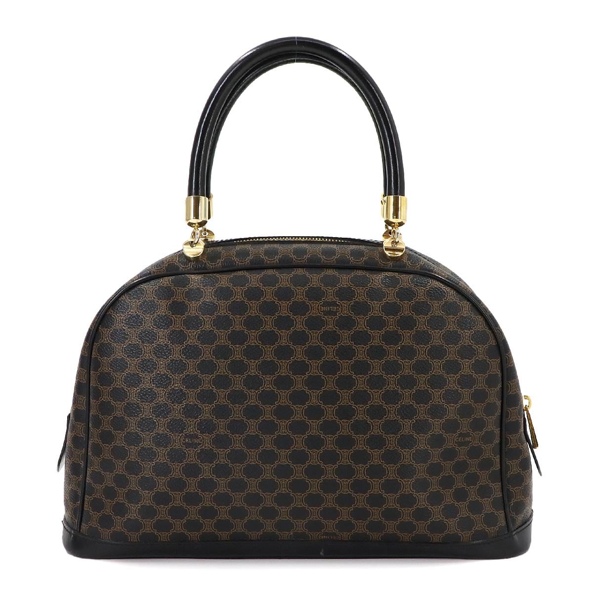 Luxury Promise Japan CELINE Macadam pattern hand bag PVC leather black brown gold hardware vintage Macadam Hand Bag Celine 90276997