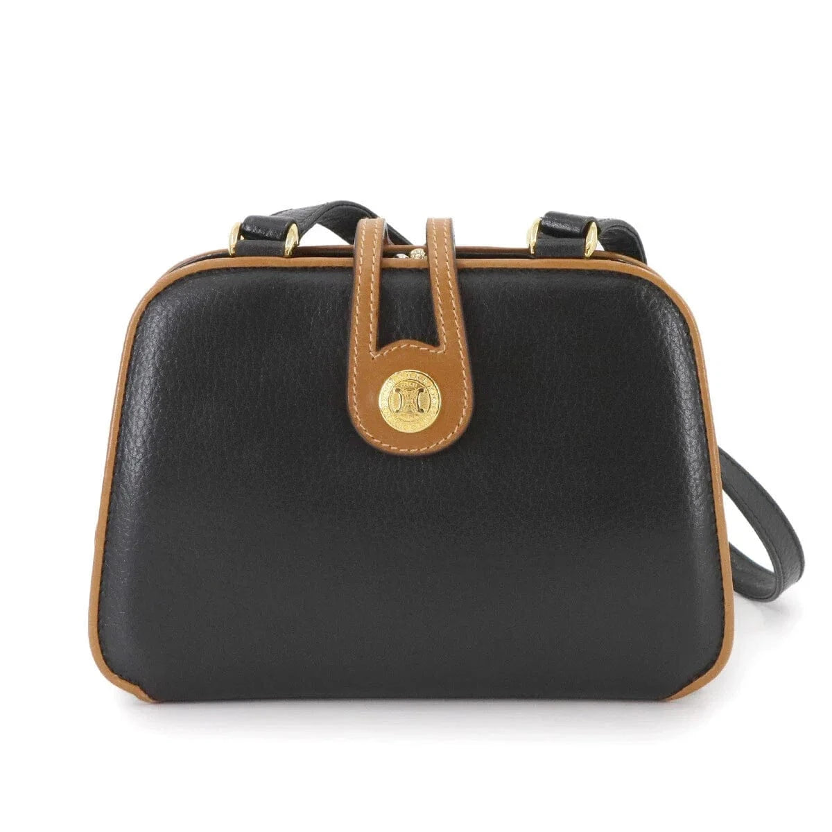 Luxury Promise Japan CELINE Shoulder Bag Leather Black Brown Purse 90280020