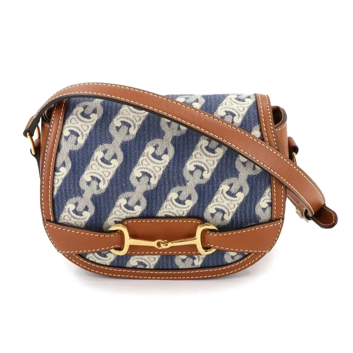 Luxury Promise Japan CELINE Triomphe Small Crecy Shoulder Bag Denim Leather Blue Brown Purse 90281953