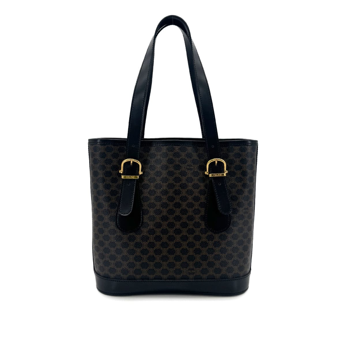 Luxury Promise Japan CELINE VINTAGE MACADAM TOTE BAG BLACK LEATHER PVC 90291898