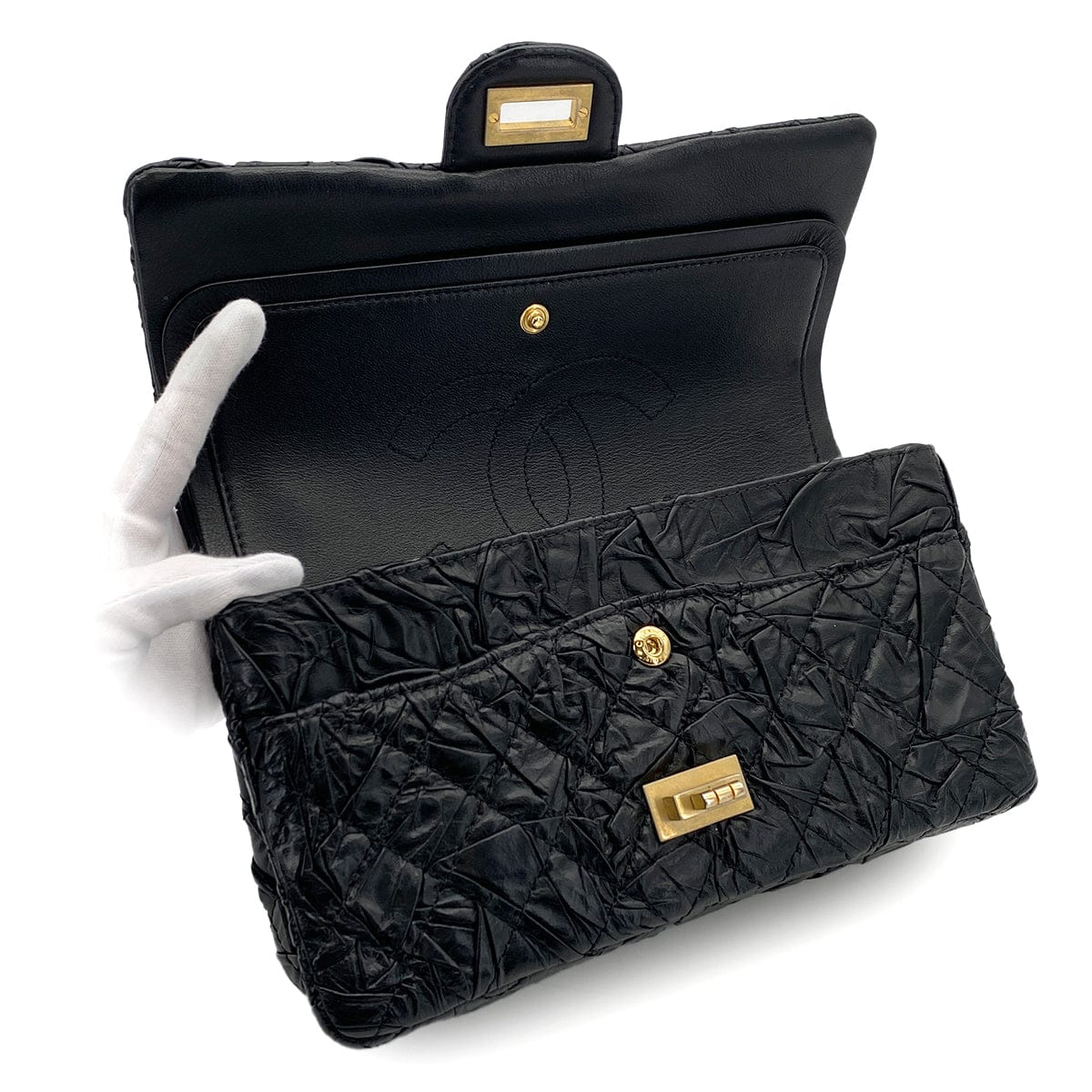 Luxury Promise Japan CHANEL 2.55 CHAIN SHOULDER BAG BLACK LEATHER GOLD HARDWARE 90317289