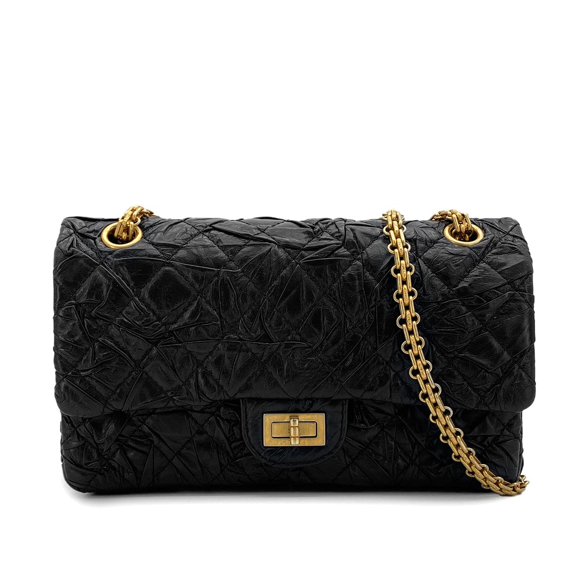 Luxury Promise Japan CHANEL 2.55 CHAIN SHOULDER BAG BLACK LEATHER GOLD HARDWARE 90317289