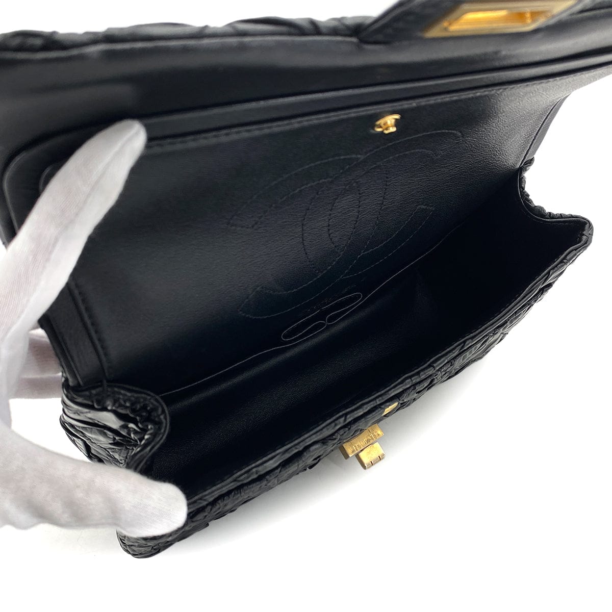 Luxury Promise Japan CHANEL 2.55 CHAIN SHOULDER BAG BLACK LEATHER GOLD HARDWARE 90317289