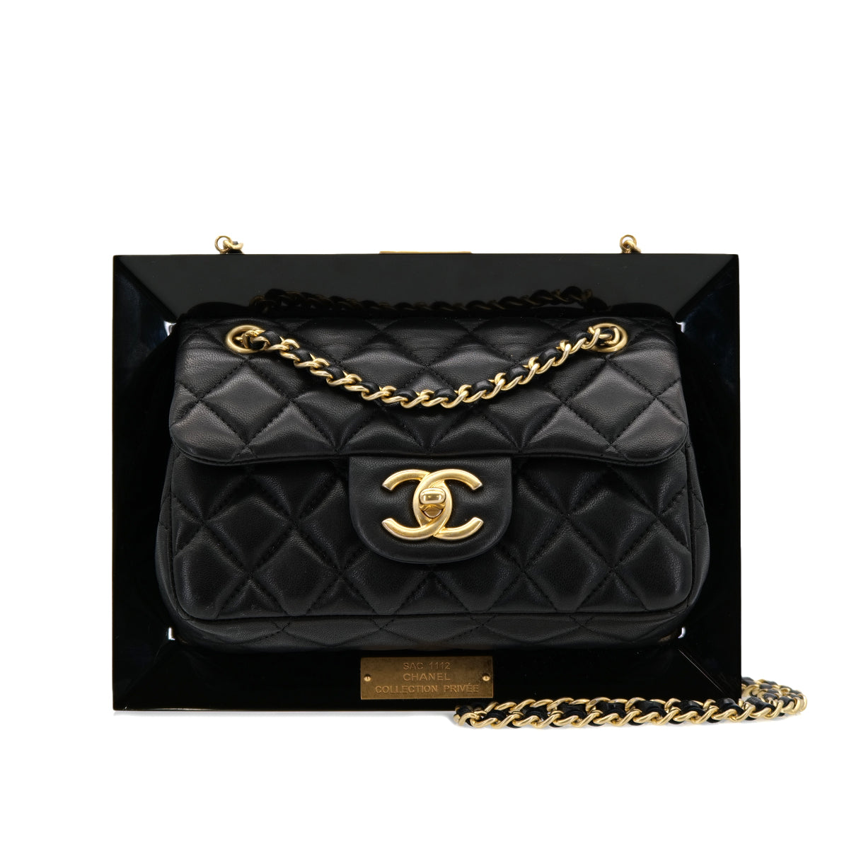 Luxury Promise Japan CHANEL 2014 COLLECTION PRIVEE FRAMED MINI MATELLASSE CHAIN SHOULDER BAG BLACK LAMB SKIN PLASTIC 90302568