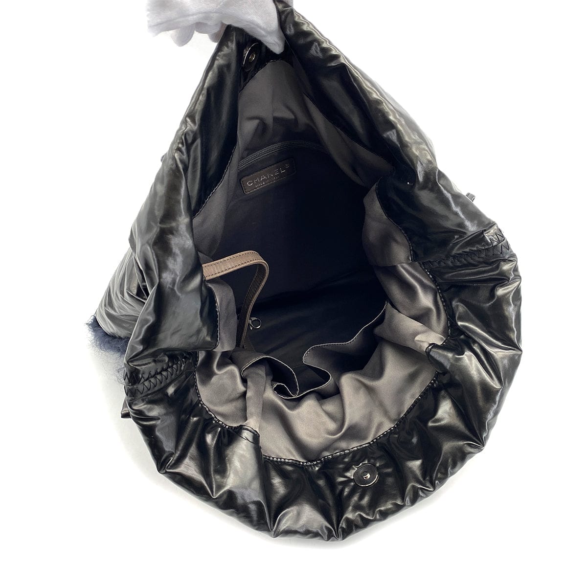 Luxury Promise Japan CHANEL BIG COCO CHAIN TOTE BAG METALLIC GLAY NYLON FUR SILVER HARDWARE 90318519