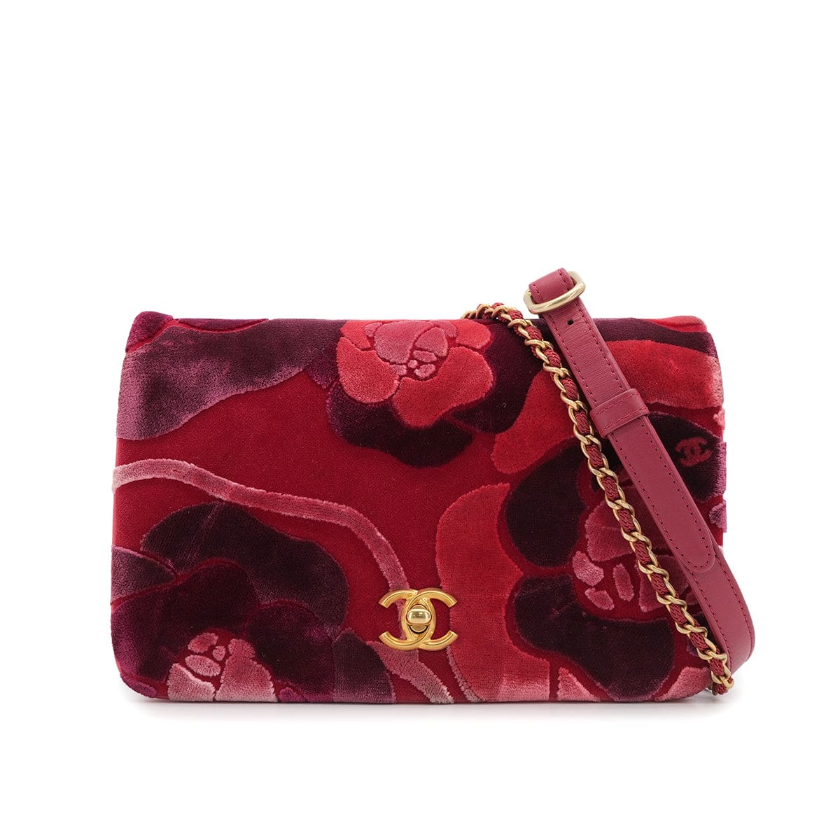 Luxury Promise Japan CHANEL CAMELLIA 2WAY CHAIN HAND SHOULDER BAG RED PINK VELVET GOLD HARDWARE 90318730
