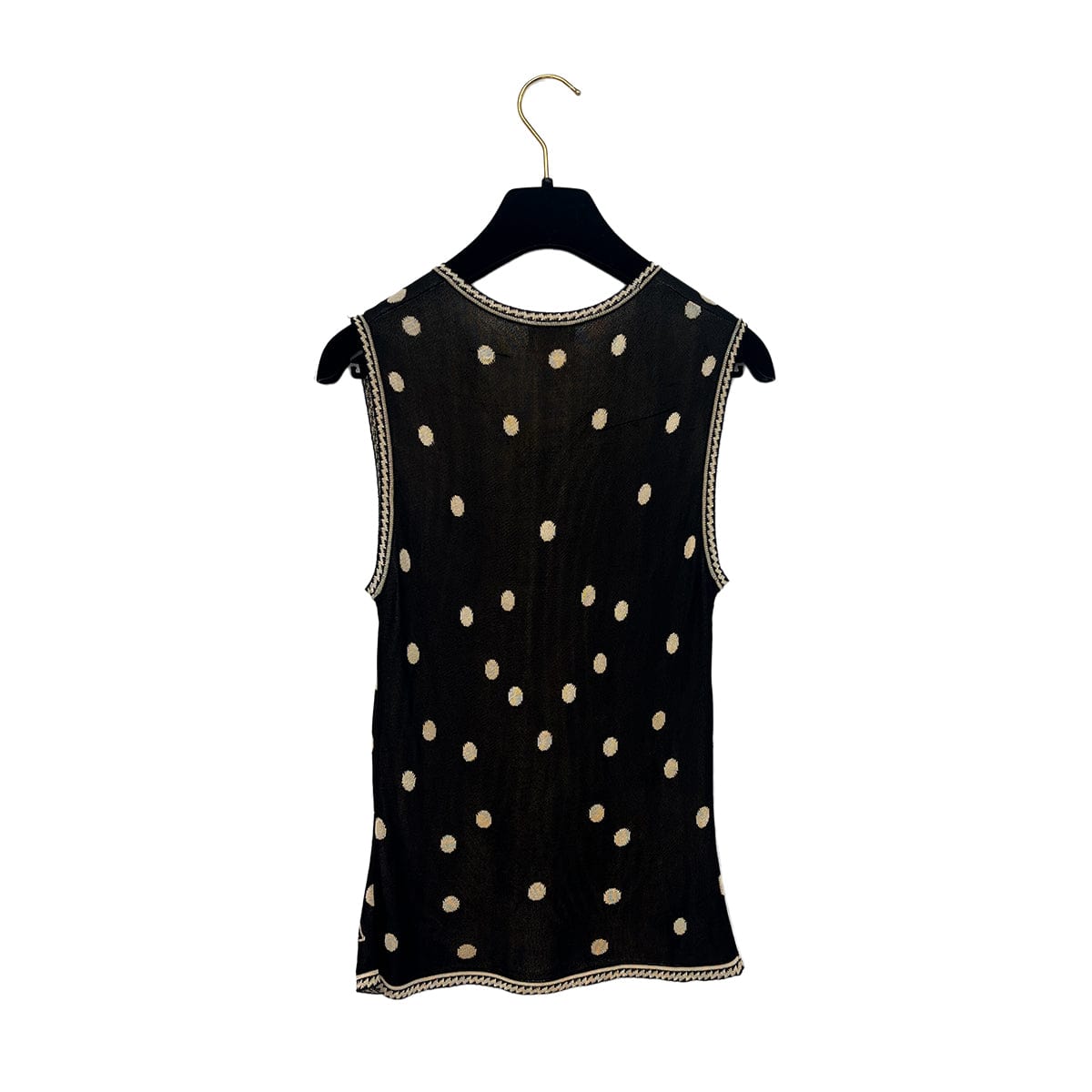 Luxury Promise Japan CHANEL CAMELLIA SLEEVELESS TOPS BLACK BEIGE RAYON 38 02P RTW 90288025