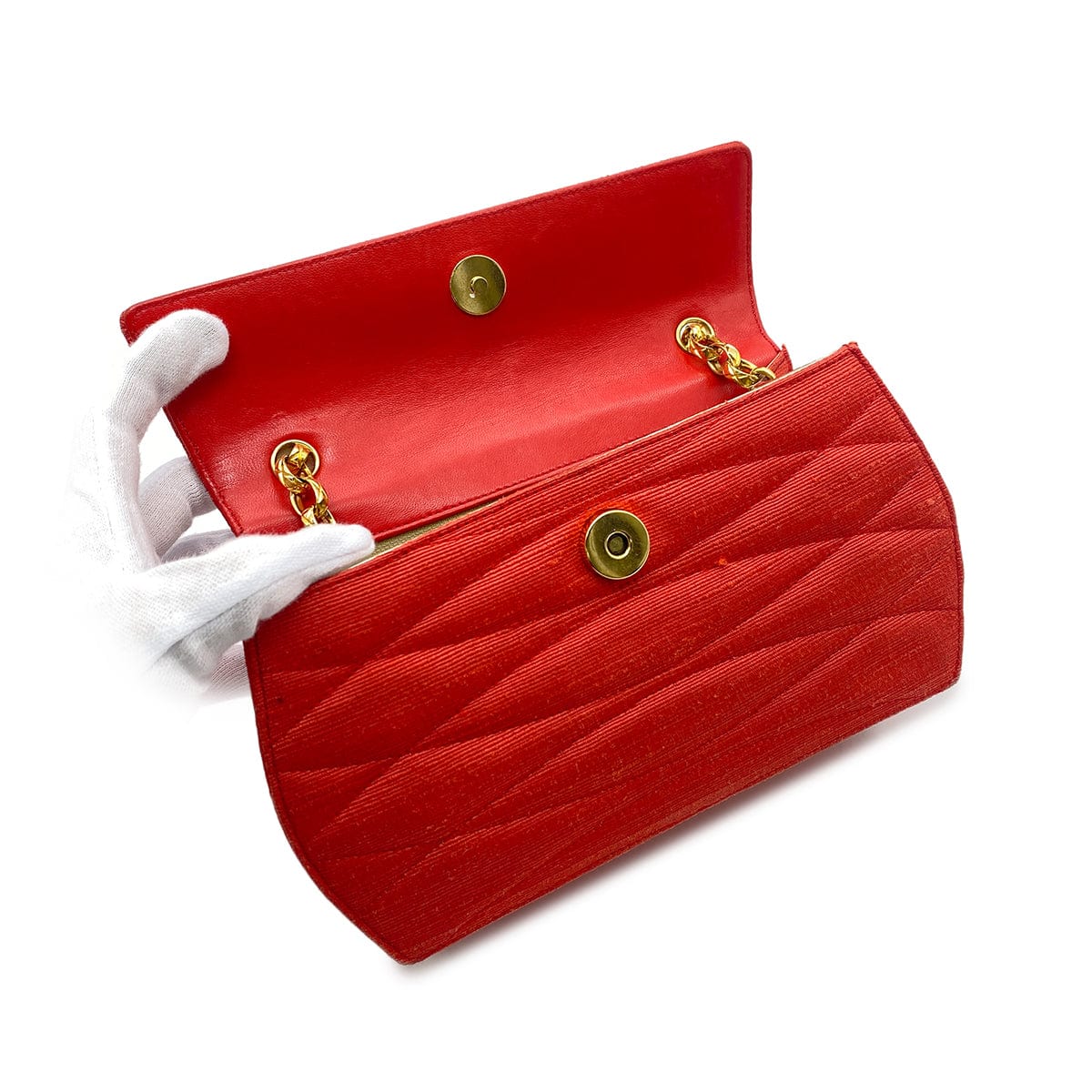 Luxury Promise Japan CHANEL CHAIN SHOULDER BAG FAKE PEARL RED FABRIC 90268198