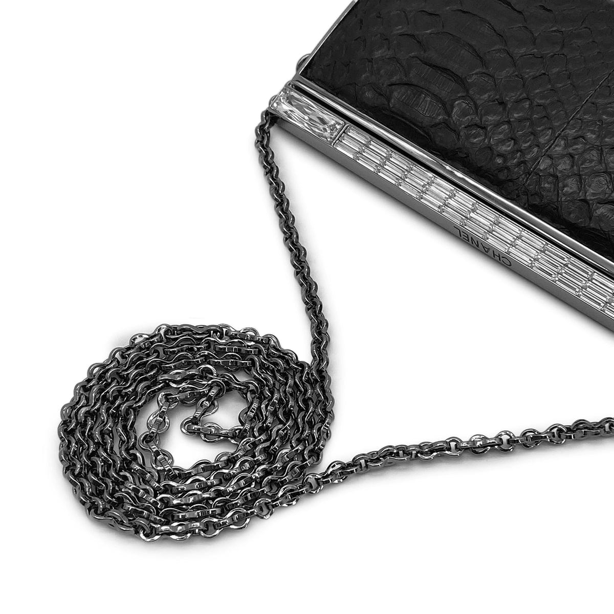 Luxury Promise Japan CHANEL CHAIN SHOULDER BAG LOGO RHINESTONE BLACK PYTHON 90281546
