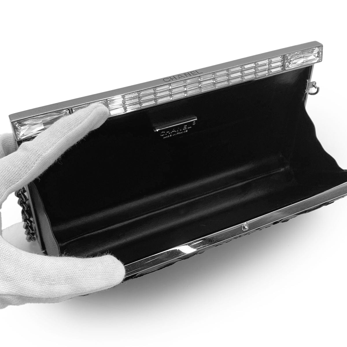 Luxury Promise Japan CHANEL CHAIN SHOULDER BAG LOGO RHINESTONE BLACK PYTHON 90281546