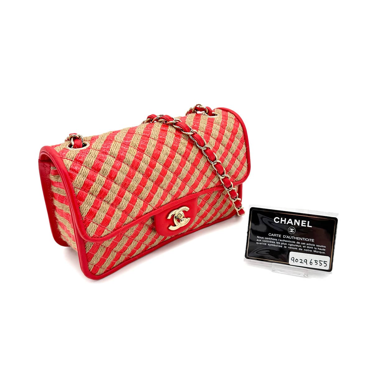 Luxury Promise Japan CHANEL CHAIN SHOULDER BAG ORANGE RAFIA LEATHER 90296555