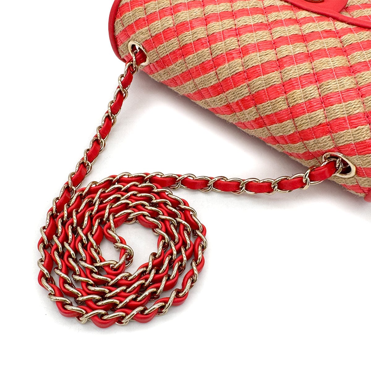 Luxury Promise Japan CHANEL CHAIN SHOULDER BAG ORANGE RAFIA LEATHER 90296555