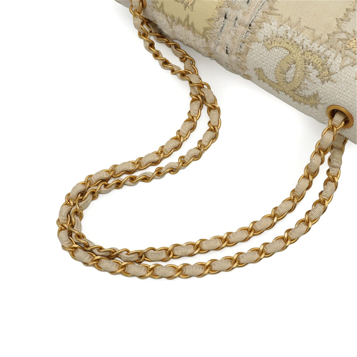 Luxury Promise Japan CHANEL CHAIN SHOULDER BAG PATCHWORK BEIGE TWEED GOLD HARDWARE 90344451
