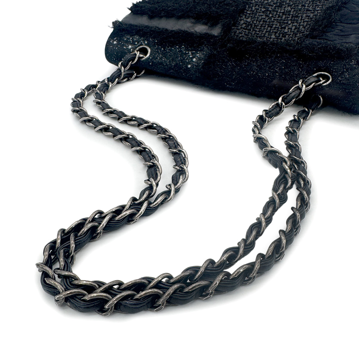 Luxury Promise Japan CHANEL CHAIN SHOULDER BAG PATCHWORK BLACK TWEED LEATHER 90271966