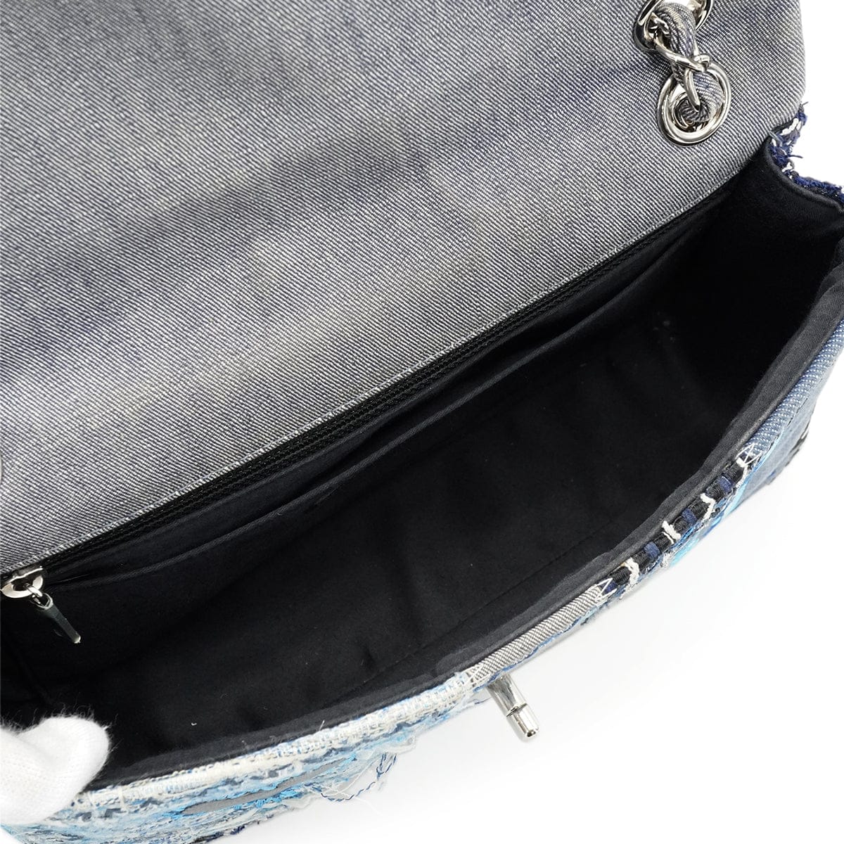Luxury Promise Japan CHANEL CHAIN SHOULDER BAG PATCHWORK MULTICOLOR DENIM TWEED SILVER HARDWARE 90343838