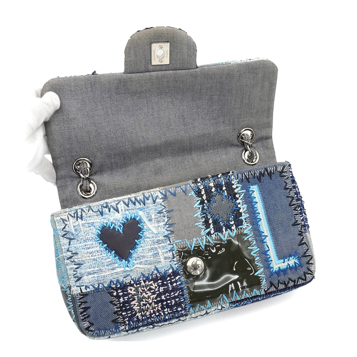 Luxury Promise Japan CHANEL CHAIN SHOULDER BAG PATCHWORK MULTICOLOR DENIM TWEED SILVER HARDWARE 90343838