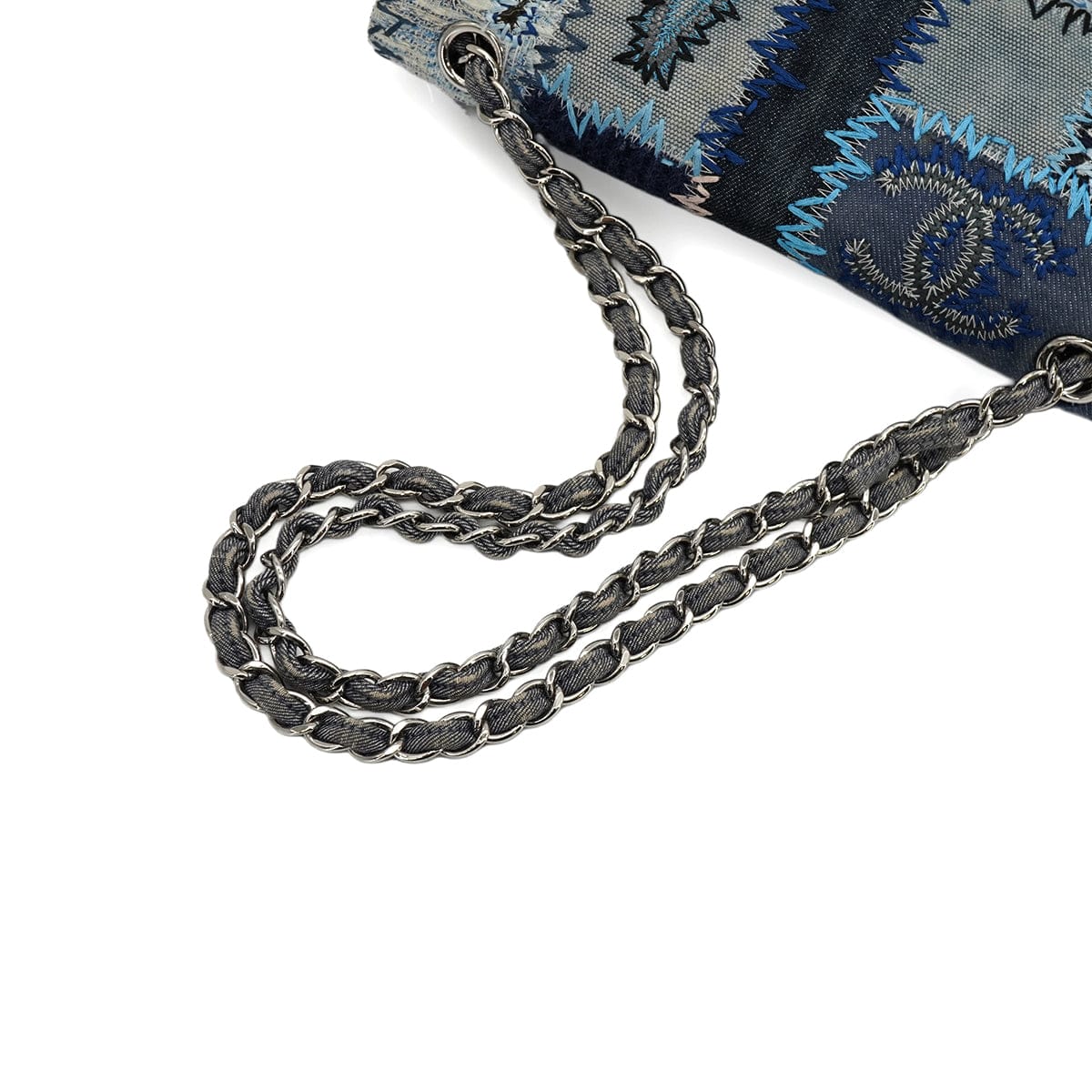 Luxury Promise Japan CHANEL CHAIN SHOULDER BAG PATCHWORK MULTICOLOR DENIM TWEED SILVER HARDWARE 90343838