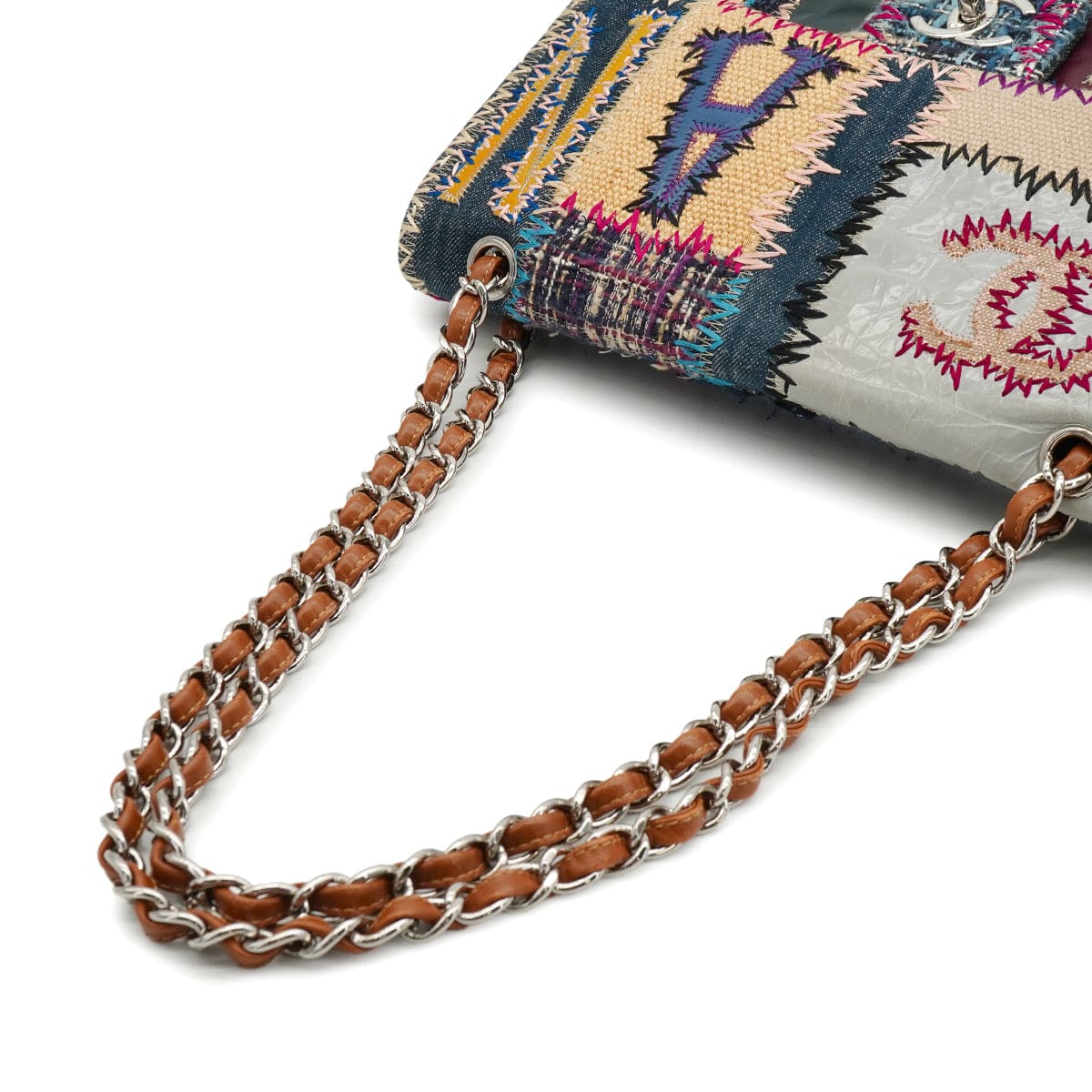 Luxury Promise Japan CHANEL CHAIN SHOULDER BAG PATCHWORK MULTICOLOR LEATHER DENIM TWEED SILVER HARDWARE 90342737