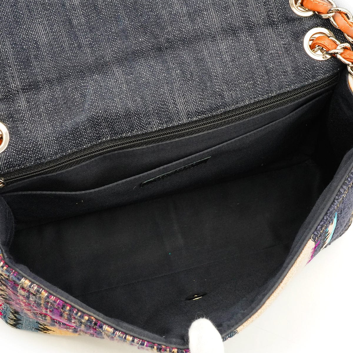Luxury Promise Japan CHANEL CHAIN SHOULDER BAG PATCHWORK MULTICOLOR LEATHER DENIM TWEED SILVER HARDWARE 90342737