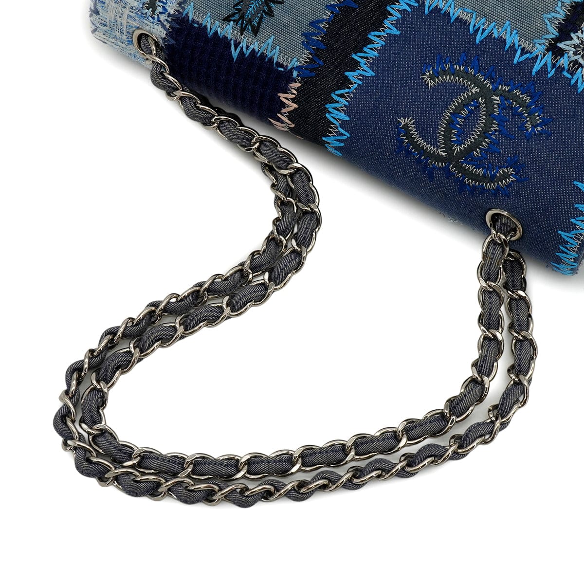 Luxury Promise Japan CHANEL CHAIN SHOULDER BAG PATCHWORK MULTICOLOR LEATHER DENIM TWEED SILVER HARDWARE 90347684
