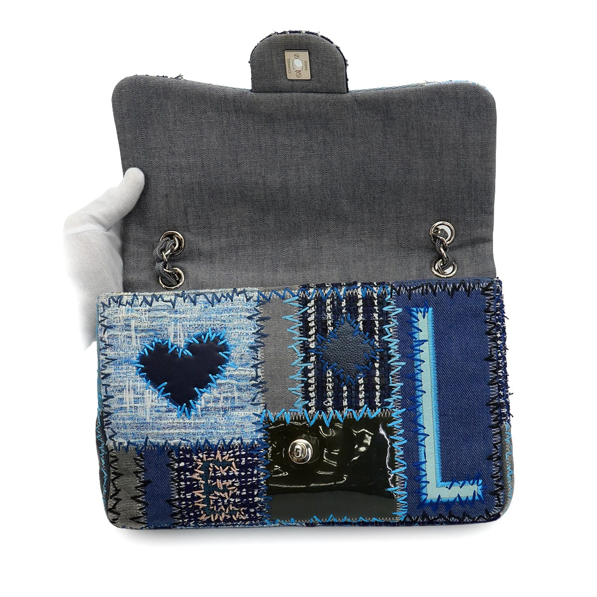 Luxury Promise Japan CHANEL CHAIN SHOULDER BAG PATCHWORK MULTICOLOR LEATHER DENIM TWEED SILVER HARDWARE 90347684