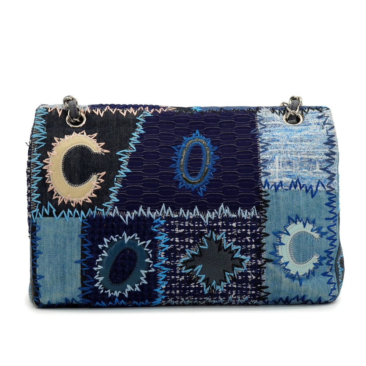 Luxury Promise Japan CHANEL CHAIN SHOULDER BAG PATCHWORK MULTICOLOR LEATHER DENIM TWEED SILVER HARDWARE 90347684