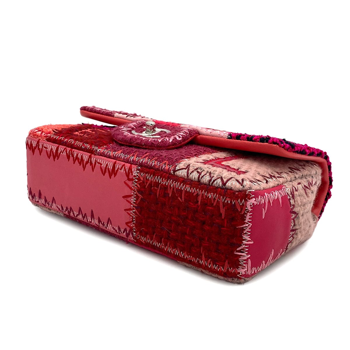 Luxury Promise Japan CHANEL CHAIN SHOULDER BAG PATCHWORK PINK TWEED LEATHER SILVER HARDWARE 90315622