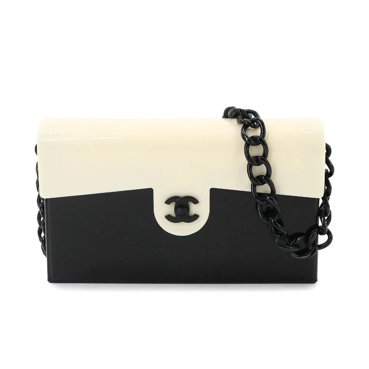 Luxury Promise Japan CHANEL Chain Shoulder Bag Plastic Black White Vintage Purse 90342267
