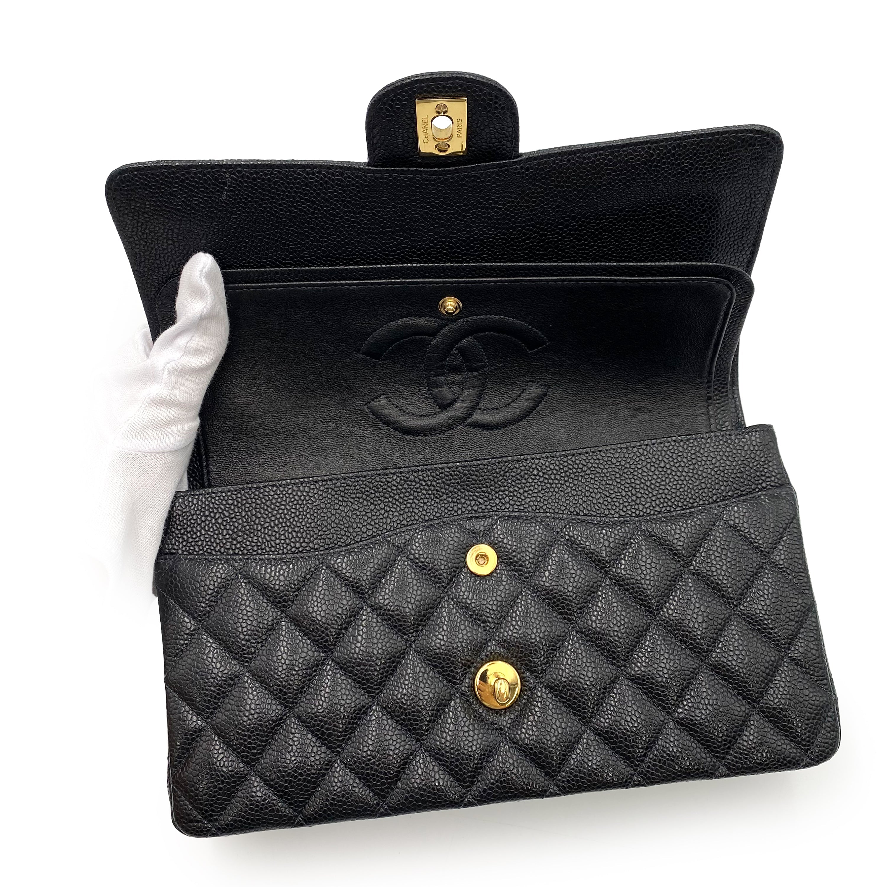 Luxury Promise Japan CHANEL CLASSIC FLAP MEDIUM CHAIN SHOULDER BAG BLACK CAVIAR SKIN 90237324