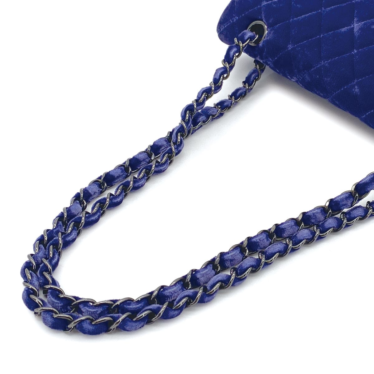 Luxury Promise Japan CHANEL CLASSIC FLAP MEDIUM CHAIN SHOULDER BAG BLUE VELOR BLACK HARDWARE 90311836