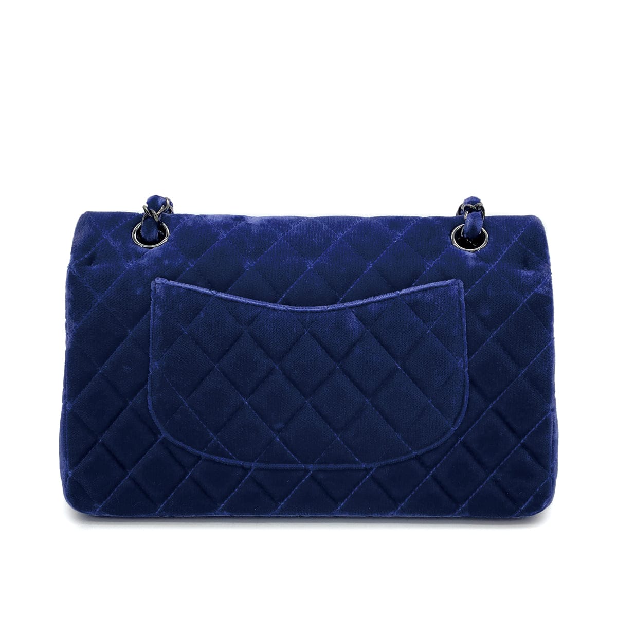 Luxury Promise Japan CHANEL CLASSIC FLAP MEDIUM CHAIN SHOULDER BAG BLUE VELOR BLACK HARDWARE 90311836