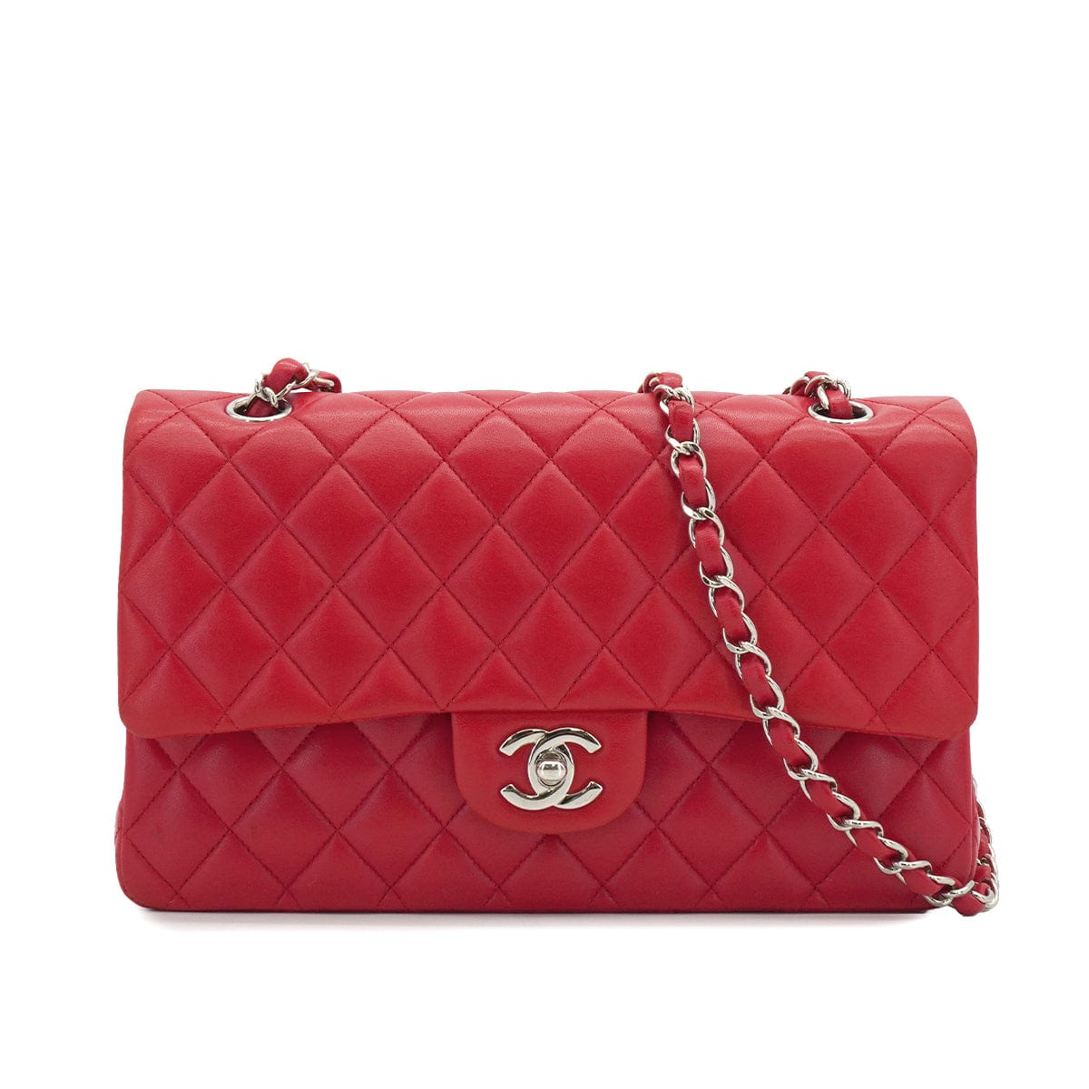 Luxury promise Japan CHANEL CLASSIC FLAP MEDIUM CHAIN SHOULDER BAG PINK LAMB SKIN SILVER HARDWARE 90336794