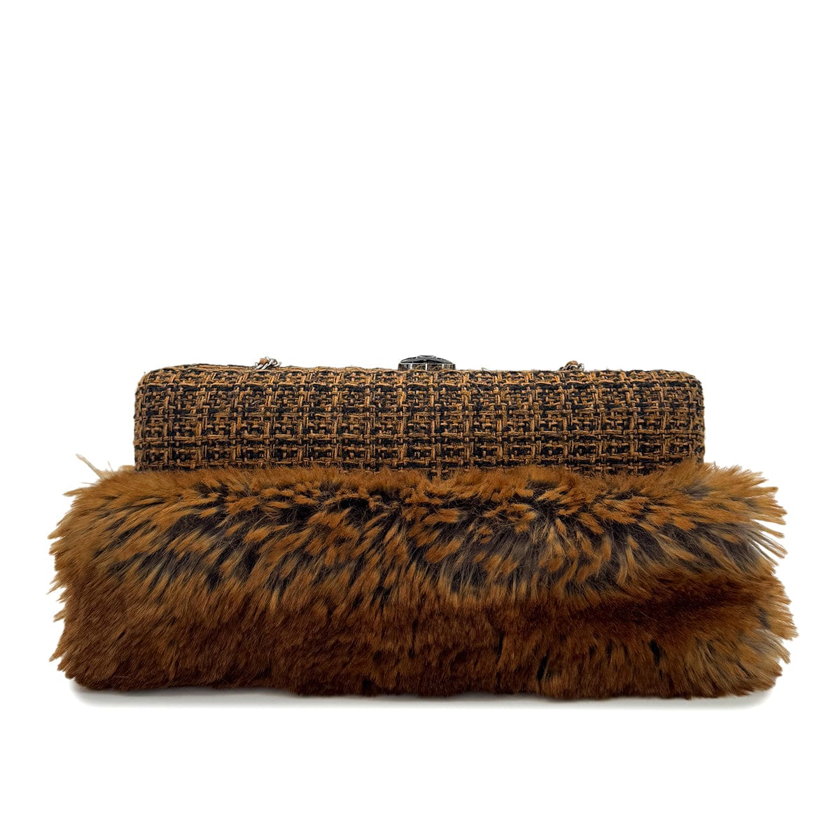 Luxury Promise Japan CHANEL CLUTCH CHAIN SHOULDER BAG BROWN TWEED FUR 90288006