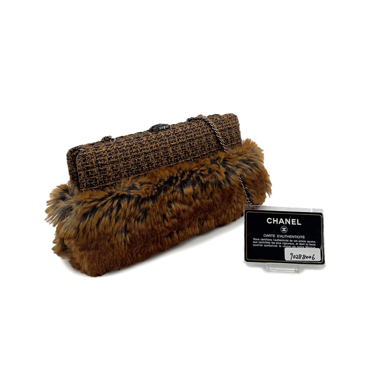Luxury Promise Japan CHANEL CLUTCH CHAIN SHOULDER BAG BROWN TWEED FUR 90288006
