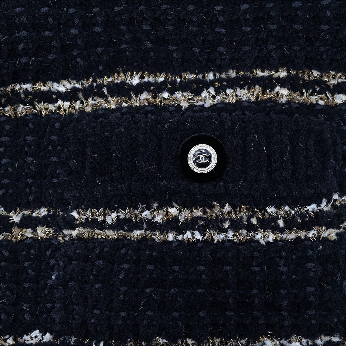 Luxury Promise Japan CHANEL COCO BUTTON BORDER TWEED LONG COAT BLACK GOLD WOOL 38 P64 RTW 90324155