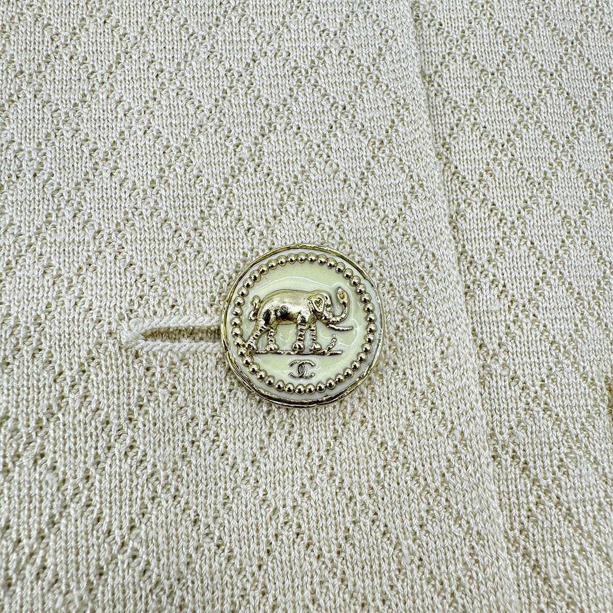 Luxury Promise Japan CHANEL COCO BUTTON CARDIGAN BEIGE SILK 38 P44 RTW 90284015