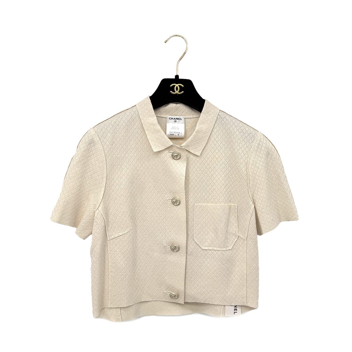 Luxury Promise Japan CHANEL COCO BUTTON CARDIGAN BEIGE SILK 38 P44 RTW 90284015